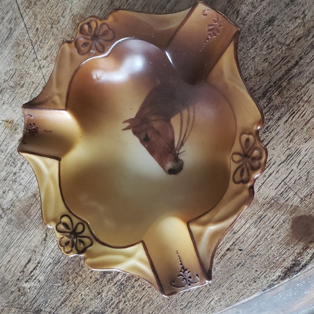 Vintage Nippon Ashtray, hand pained, horse, western